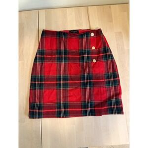 Talbots Petite Red Plaid Button Front A-Line Skirt tartan Size 4P